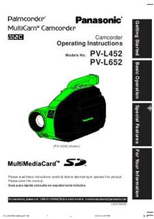 Panasonic PV L 652 manual. Camera Instructions.